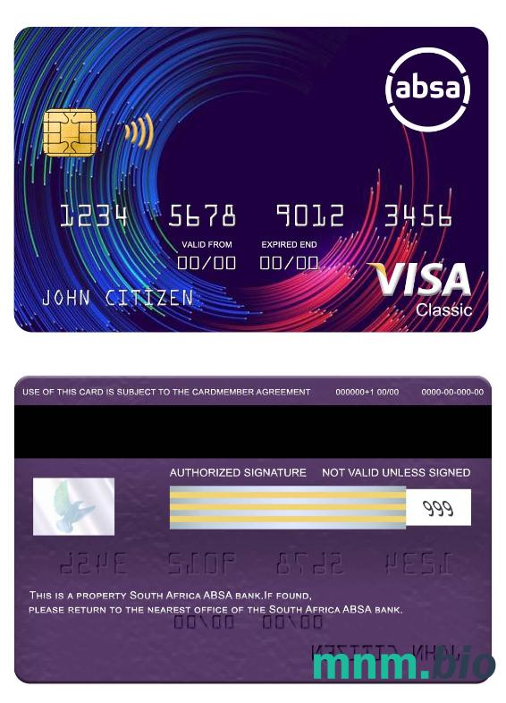 South Africa ABSA bank visa klasyczny karta przykład w formacie PSD